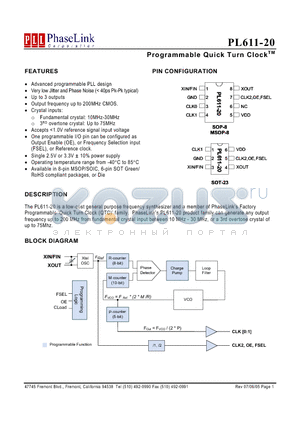 PL611-20XXXTI-R datasheet - Programmable Quick Turn Clock