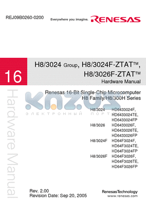 H8/3026F-ZTAT datasheet - Renesas 16-Bit Single-Chip Microcomputer H8 Family/H8/300H Series