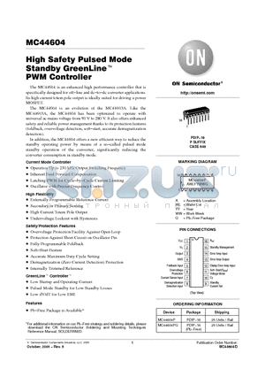 MC44604 datasheet - High Safety Pulsed Mode Standby GreenLine TM PWM Controller