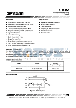 XR4151CP datasheet - Voltage-to-Frequency Converter