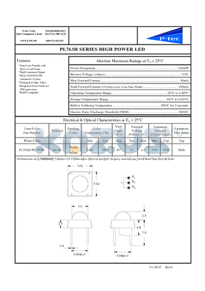 PL763H-WC3WW datasheet - HIGH POWER LED