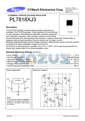 PL7818XJ3 datasheet - 3-TERMINAL POSITIVE VOLTAGE REGULATOR