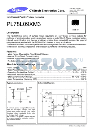 PL78L09XM3 datasheet - Low Current Positive Voltage Regulator