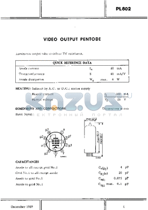 PL802 datasheet - VIDEO OUTPUT PENTODE