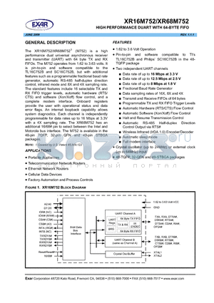 XR68M752IB49 datasheet - HIGH PERFORMANCE DUART WITH 64-BYTE FIFO