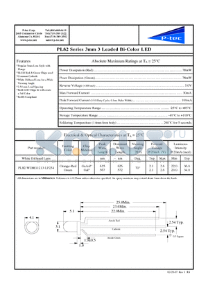 PL82-WDRG1213-LF254 datasheet - 3mm 3 Leaded Bi-Color LED