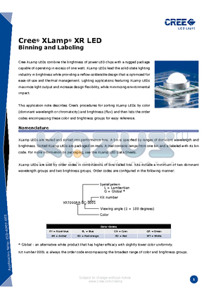 XR7090WT-G1-0002 datasheet - XLamp^ XR LED Binning and Labeling