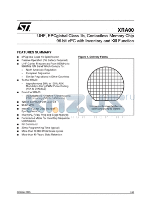 XRA00-W4I datasheet - UHF, EPCglobal, Contactless Memory IC 96 bit ePC with Inventory and Kill Function