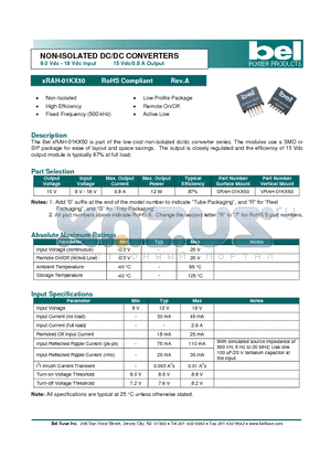 XRAH-01KX50 datasheet - NON-ISOLATED DC/DC CONVERTERS