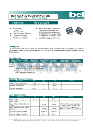 XRAH-02C50X datasheet - NON-ISOLATED DC/DC CONVERTERS 3.0 Vdc - 3.6 Vdc Input 5.0 Vdc/1.5 A Output