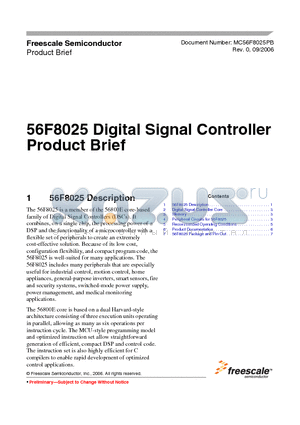 MC56F8025E datasheet - Digital Signal Controller Product Brief