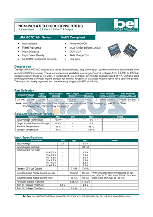 XRAH-07C1A0 datasheet - NON-ISOLATED DC/DC CONVERTERS 3.3 Vdc Input 0.9 Vdc - 2.5 Vdc/7 A Output