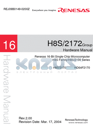 H8S-2170 datasheet - Renesas 16-Bit Single-Chip Microcomputer H8S Family H8S-2100 Series