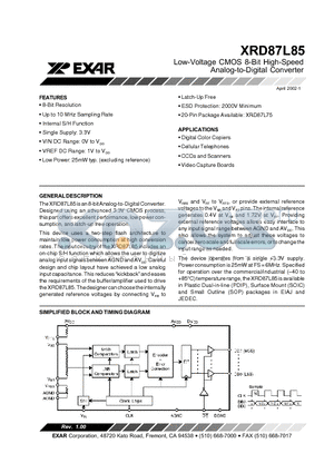 XRD87L85AIK datasheet - Low-Voltage CMOS 8-Bit High-Speed Analog-to-Digital Converter