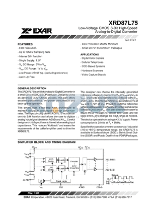 XRD87L75AIU datasheet - Low-Voltage CMOS 8-Bit High-Speed Analog-to-Digital Converter