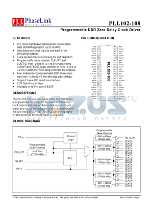 PLL102-108XI datasheet - Programmable DDR Zero Delay Clock Driver