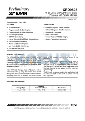 XRD9828 datasheet - 10-Bit Linear CIS/CCD Sensor Signal Processor with Parallel Interface