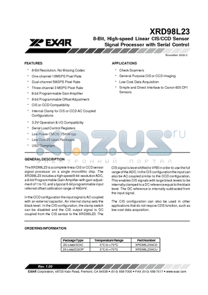 XRD98L23ACU datasheet - 8-Bit, High-speed Linear CIS/CCD Sensor Signal Processor with Serial Control