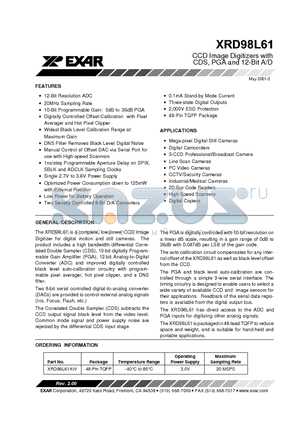 XRD98L61AIV datasheet - CCD Image Digitizers with CDS, PGA and 12-Bit A/D