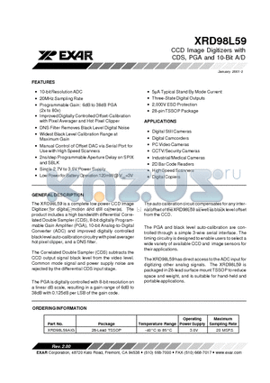 XRD98L59AIG datasheet - CCD Image Digitizers with CDS, PGA and 10-Bit A/D