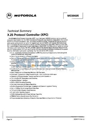MC68605 datasheet - X.25 Protocol Controller(XPC)