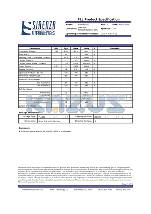 PLL400-810 datasheet - PLL Product Specification