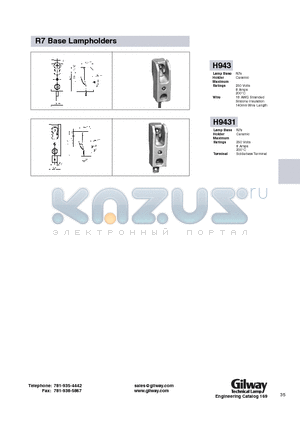 H943 datasheet - R7 Base Lampholders