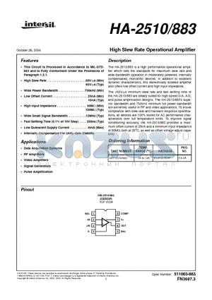 HA-2510883 datasheet - High Slew Rate Operational Amplifier