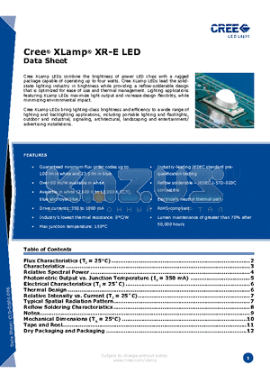 XREBLU-L1-0000-00H01 datasheet - XLamp^ XR-E LED