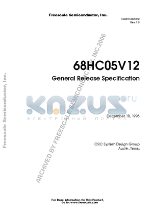 MC68HC05V12CFN datasheet - General Release Specification
