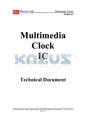 PLL603-27XM datasheet - Multimedia Clocks