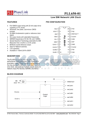 PLL650-01XC datasheet - Low EMI Network LAN Clock