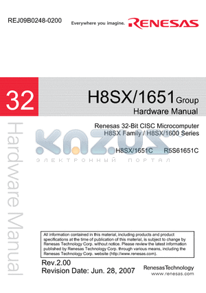 H8SX/1651 datasheet - Renesas 32-Bit CISC Microcomputer H8SX Family / H8SX/1600 Series