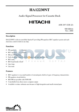 HA12230 datasheet - Audio Signal Processor for Cassette Deck