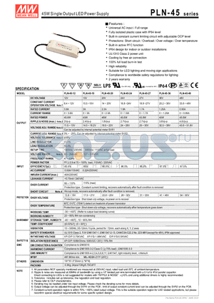 PLN-45-36 datasheet - 45W Single Output LED Power Supply