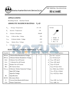 HA144E datasheet - PNP SILICON TRANSISTOR