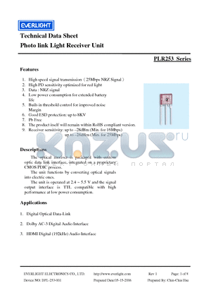 PLR253 datasheet - Photo link Light Receiver Unit