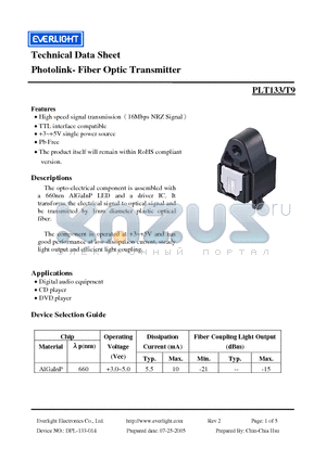 PLT133-T9 datasheet - Photolink- Fiber Optic Transmitter