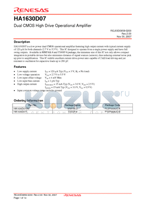 HA1630D07MM datasheet - Dual CMOS High Drive Operational Amplifier