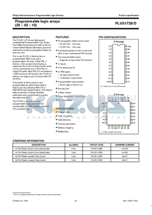 PLUS173BN datasheet - Programmable logic arrays 22  42  10