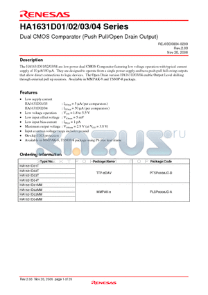 HA1631D03T datasheet - Dual CMOS Comparator (Push Pull/Open Drain Output)