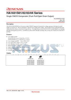 HA1631S02CM datasheet - Single CMOS Comparator (Push Pull/Open Drain Output)