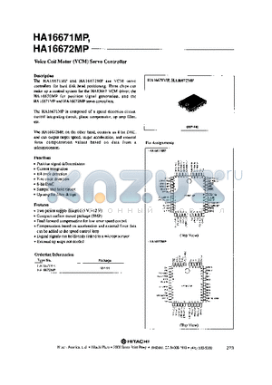 HA16672MP datasheet - Voice Coil Motor (VCM) Servo Controller