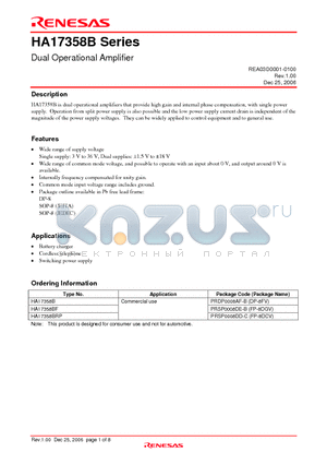 HA17358B datasheet - Dual Operational Amplifier