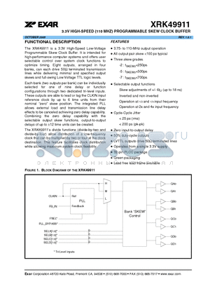 XRK49911IJ-2 datasheet - 3.3V HIGH-SPEED (110 MHZ) PROGRAMMABLE SKEW CLOCK BUFFER