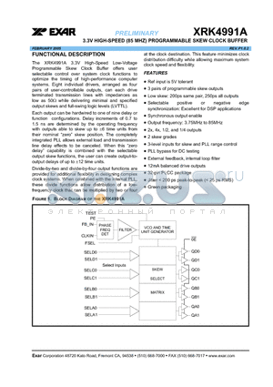 XRK4991A datasheet - 3.3V HIGH-SPEED (85 MHZ) PROGRAMMABLE SKEW CLOCK BUFFER