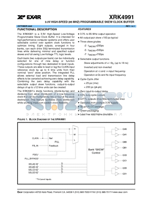 XRK4991IJ-2 datasheet - 3.3V HIGH-SPEED (85 MHZ) PROGRAMMABLE SKEW CLOCK BUFFER
