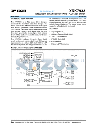 XRK7933 datasheet - INTELLIGENT DYNAMIC CLOCK SWITCH PLL CLOCK DRIVER