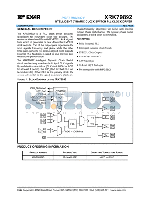 XRK79892 datasheet - INTELLIGENT DYNAMIC CLOCK SWITCH PLL CLOCK DRIVER