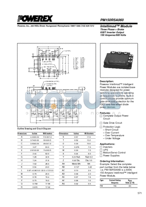 PM150RSA060 datasheet - Intellimod Module Three Phase  Brake IGBT Inverter Output (150 Amperes/600 Volts)